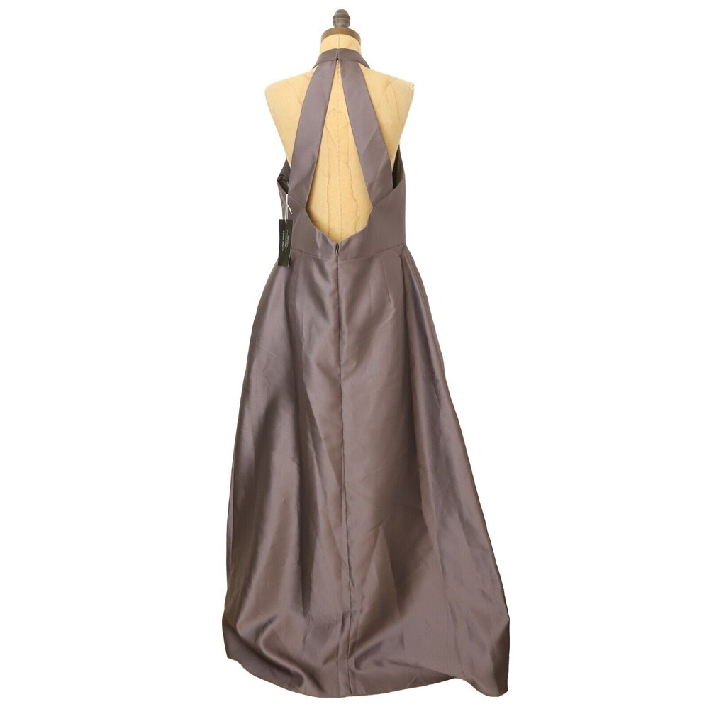 Alfred Sung Sateen Twill Halter Neckline Dress 16 Gown Satin Caviar Gray NWT B72 - Picture 5 of 7